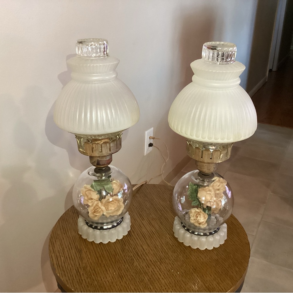 Vintage Boudoir Lamps Silk Flower Globe Glass Shade